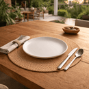 Jogo Americano Artesanal Redondo 38cm – Linho e Rattan | Zanor